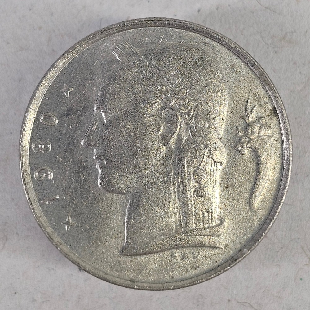 1980 Belgium 1 Franc Coin BELGIË Ceres Oak Branch 3156